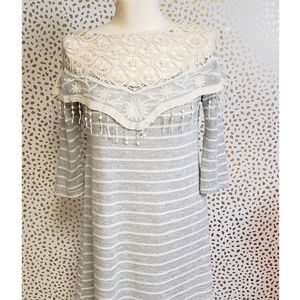 e2 clothing Boho Crochet Striped Sweatshirt Dress